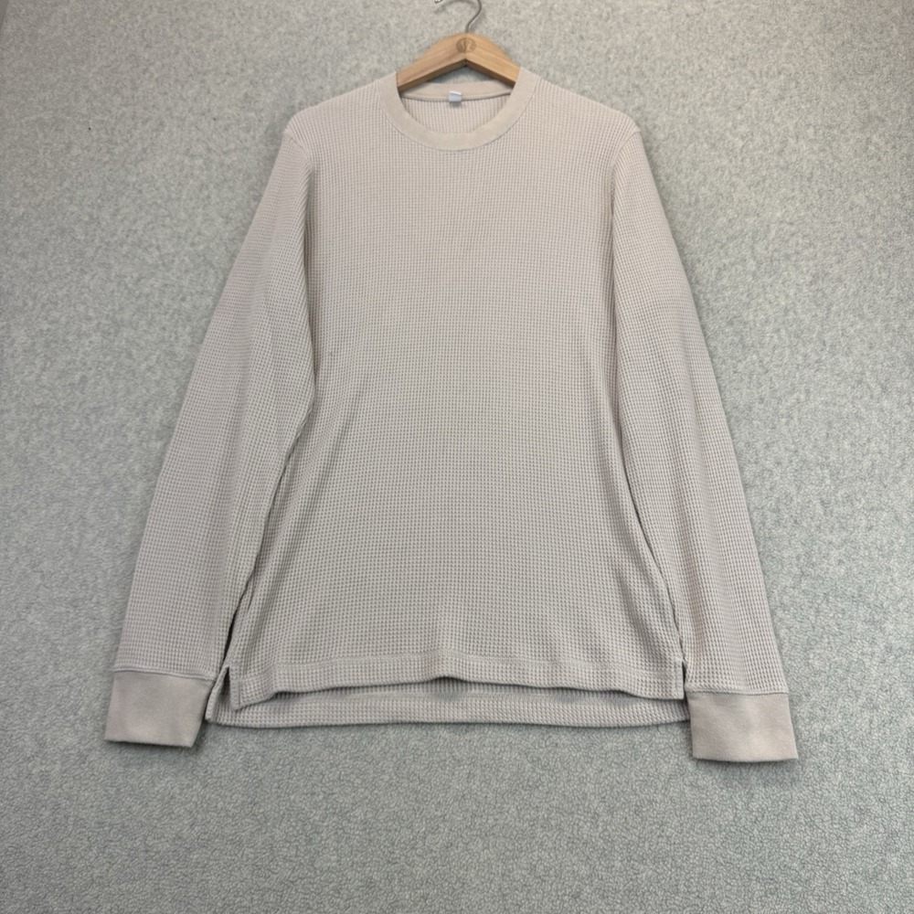 Uniqlo Beige Waffle Knit Long Sleeve Crewneck Shirt Men's Size M